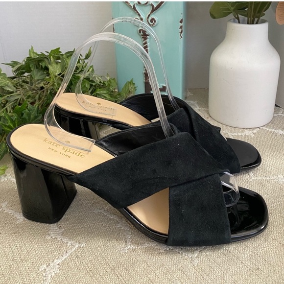 kate spade Shoes - Kate Spade Black Suede Criss-Cross Chunky Heeled Shoes! Size 10